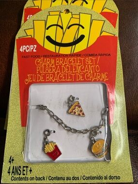 Charm Bracelet Set with Fast Food Charms - Red, Yellow, Silver